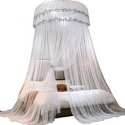 Luxurious Bed Canopy Mosquito Net for Single to King Size Bed, Extra Large Round Dome Lace Canopy Bed Curtains Punch-free Ceiling Hanging Bed Drapes (White)