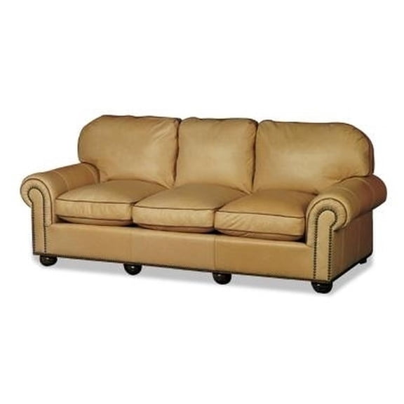 Luxurious Beige Leather Sofa Hand-Crafted with Bun Feet
