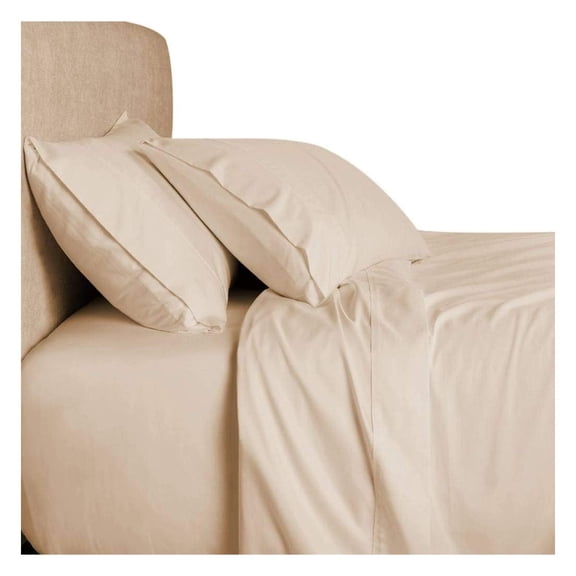 Luxurious Beige Solid/Plain, Queen Size, 300 Thread Count Ultra Soft Single-Ply 100% Egyptian Cotton 4 Piece Bed Sheet Set (Extra Deep Pocket) - Includes 300TC Flat, Fitted Sheet and 2 Pillow Cases