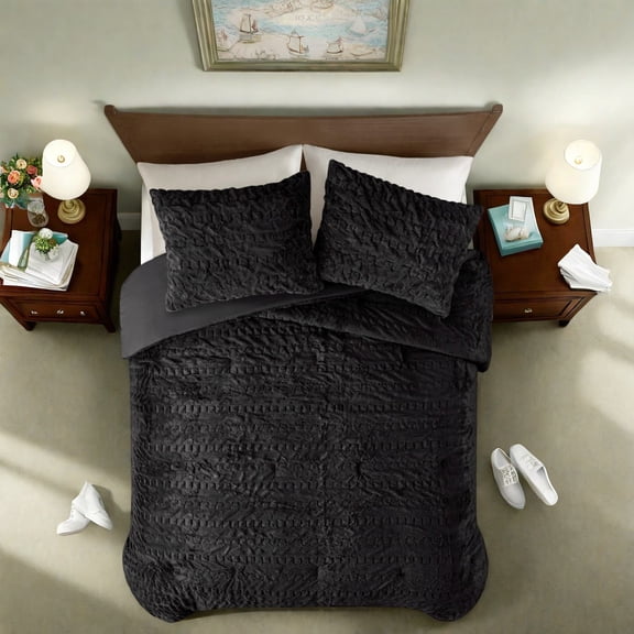 Luxurious Black Bedding Sets Faux Fur Polyester Comforter for All Seasons