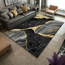 Luxurious Black Gold Marble Area Rug, Nordic Abstract Art Interior Decoration Rug, Comfortable And Durable Non-Slip Washable Carpet, Suitable For Living Room, Bedroom, Restaurant And Office