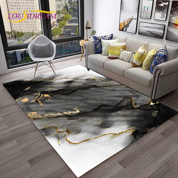 Luxurious Black Green Gold Colour Marble 3D Carpet Rug for Home Living Room Sofa Doormat r kids Area Rug Non-slip Floor Mat