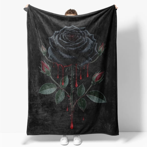 Luxurious Black Rose Blanket: Elegant Dark Floral Pattern, Soft Lightweight Sofa & Bed Cover, Four-Season Decorative Shawl for Living Room, Bedroom, Office