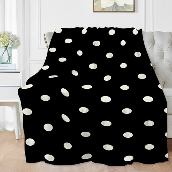 Luxurious Black & White Polka Dot Fleece Throw Blanket Soft Cozy Flannel with Contemporary Style Ideal for Naps Camping Travel Perfect Gift for Family & Friends
