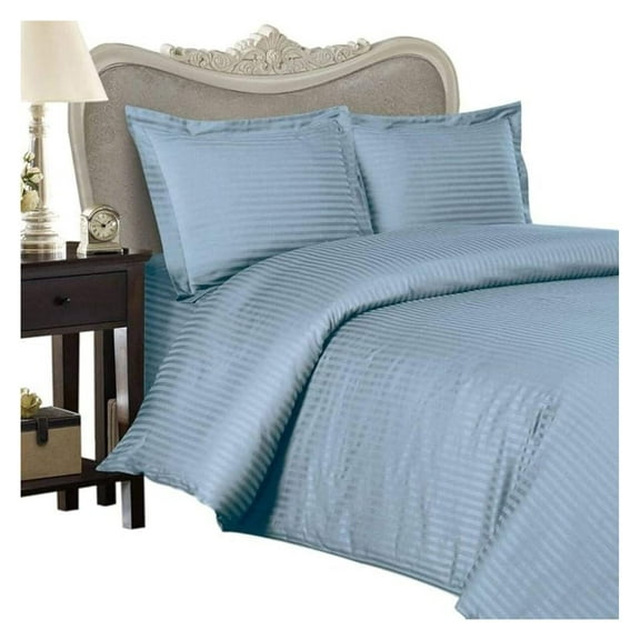 Luxurious Blue Damask Stripe, Queen Size, 1000 Thread Count Ultra Soft Single-Ply 100% Egyptian Cotton, Extra Deep Pocket Four (4) Piece Bed Sheet Set with 2 Pillow Cases 1000TC