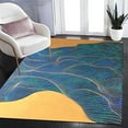 thumbnail image 1 of Luxurious Blue Gold Geometric Area Rug, Modern Golden Lines Non Slip Noise Reduction Kids Rugs, Machine Washable Durable Carpet For Indoor Bedroom Living Room Office Decor Rug 3x4ft, 1 of 6