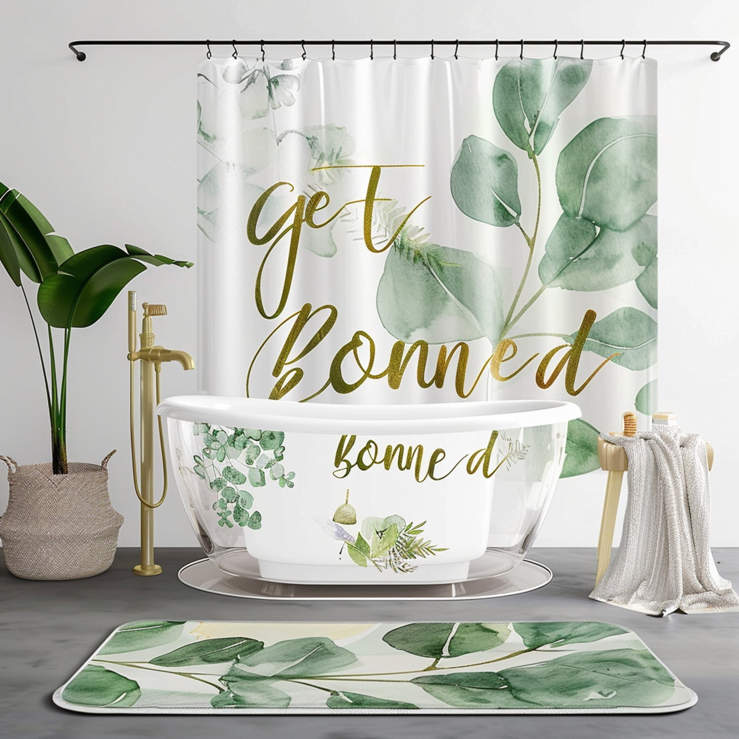 Luxurious Boho Bathroom Decor Set with Eucalyptus Theme and Gold ...