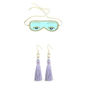 Luxurious Breakfast at Tiffany’s Audrey Hepburn Holly Golightly Inspired Silk Eye Mask and Purple Tassel Earrings Set