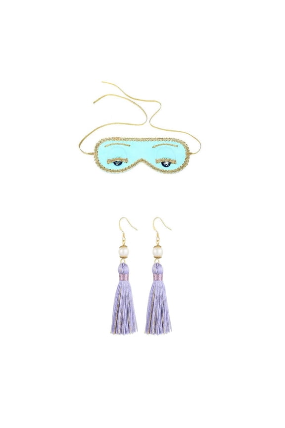 Luxurious Breakfast at Tiffanys Audrey Hepburn Holly Golightly Inspired Silk Eye Mask and Purple Tassel Earrings Set