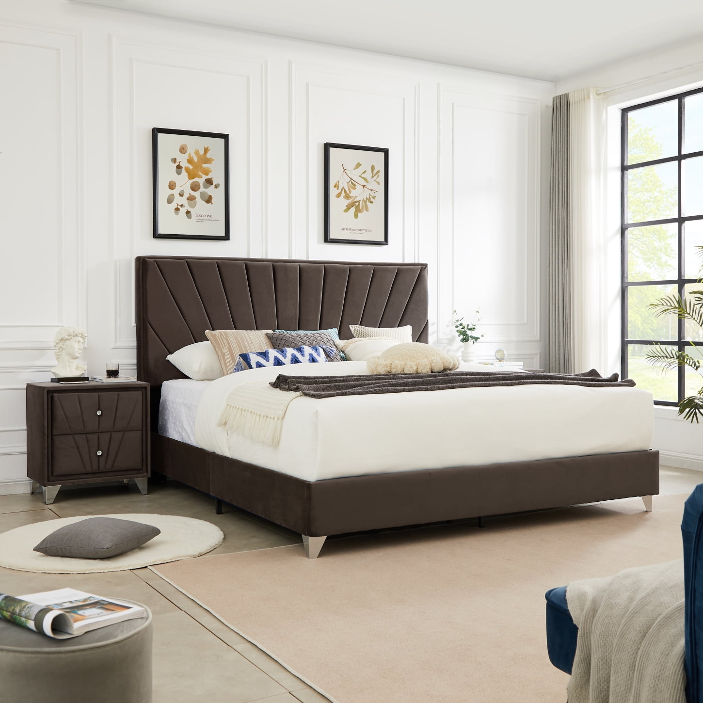 Luxurious Brown King Bed Combo with Nightstand Elevate Your Bedroom
