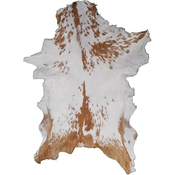 Luxurious Brown and White Goat Hide Rug | 100% Natural Hair-On Leather Rug for Elegant Spaces