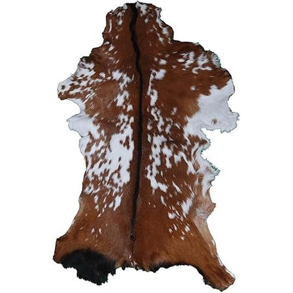 Luxurious Brown and White Goat Hide Rug | Soft Hair-On Leather Goat Skin for Sophisticated Decor