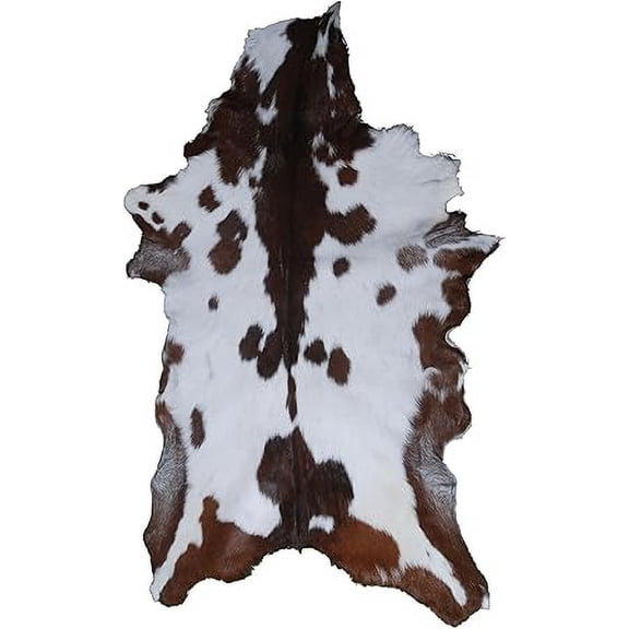 Luxurious Brown and White Goat Skin Rug | Soft Hair-On Leather Hide for Modern Home Interiors