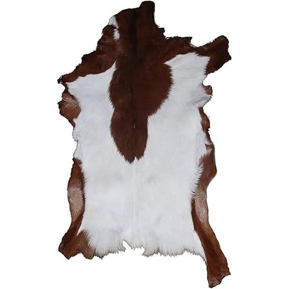 Luxurious Brown and White Goat Skin Rug | Soft Hair-On Leather for Sophisticated Interior Design