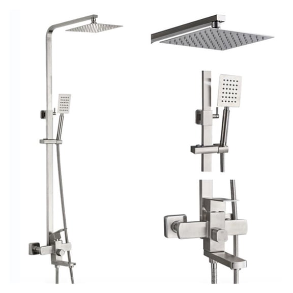 Luxurious Brushed Nickel Bathroom Shower Faucet Ultra-thin 8" Stainless Steel Rainfall Shower Head Hot Cold Water Mixer Kit ,Leak Proof Design