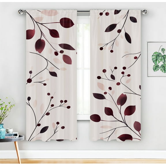 Luxurious Burgundy Floral & Vine Seamless Pattern Curtain, Blackout Curtains, Elegant & Simple Design for Living Room and Dining Room,A