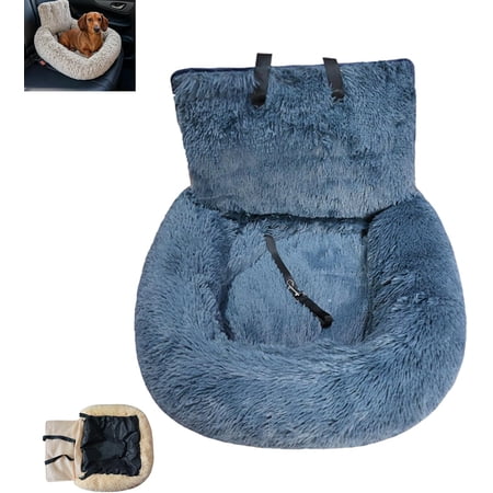 Luxurious Car Bed Travel Safety Kit, Car Seat Calming Dog Bed with Safety Straps, Soft Comfort Durable Dog Beds Seat for Cars, Removable Washable Cushion, for Small Dogs & Cats