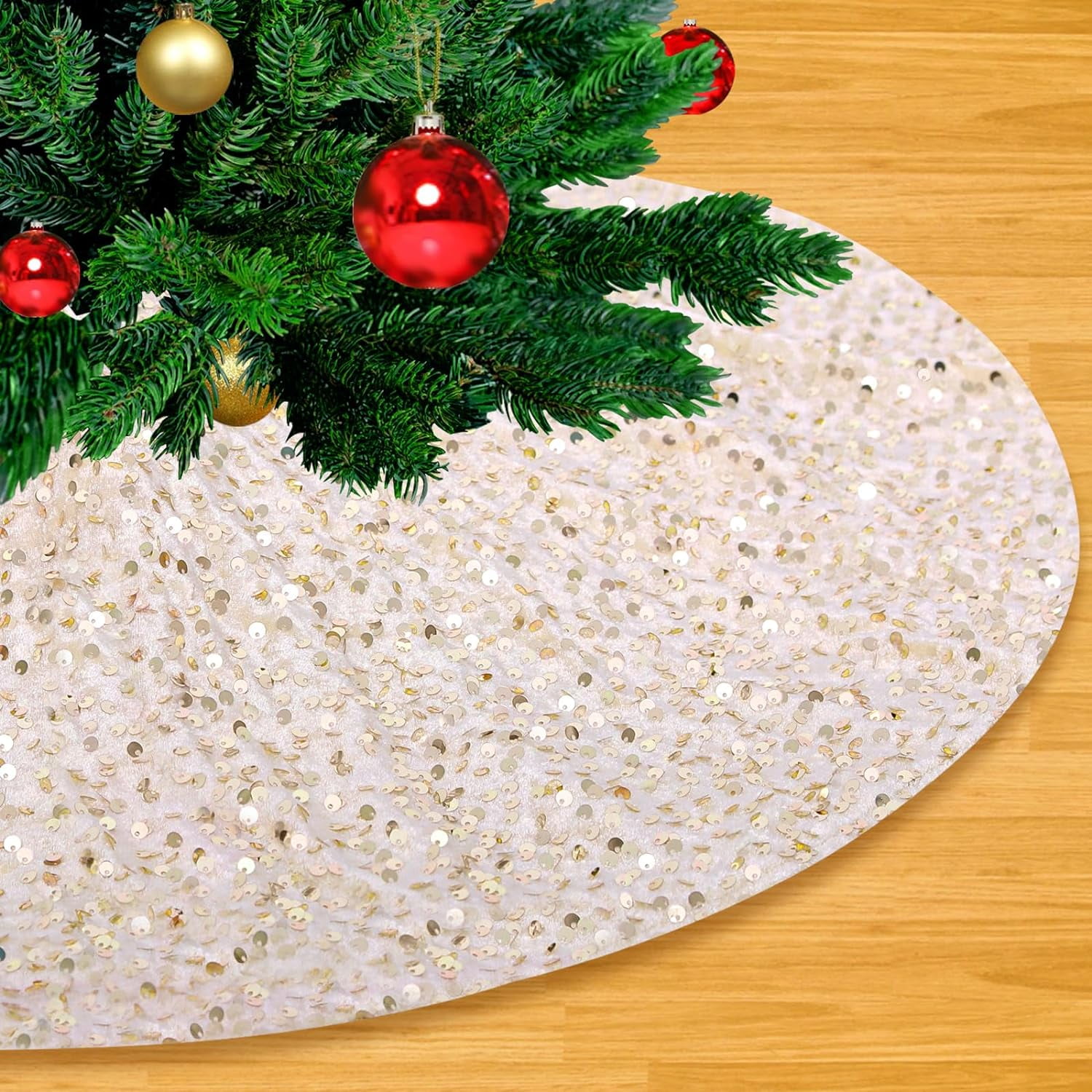 Luxurious Champagne Gold Velvet Sequin Christmas Tree Skirt 24 Inches