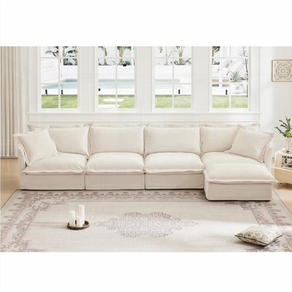 Luxurious Chenille 4-Seater L Shape Sectional Sofa with Removable Covers