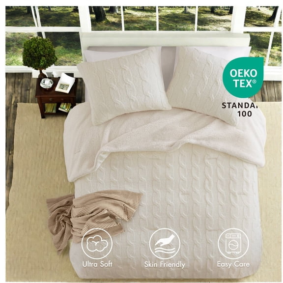 Luxurious Chenille Bedding Sets King/Cal King Ivory Waffle Knit Design