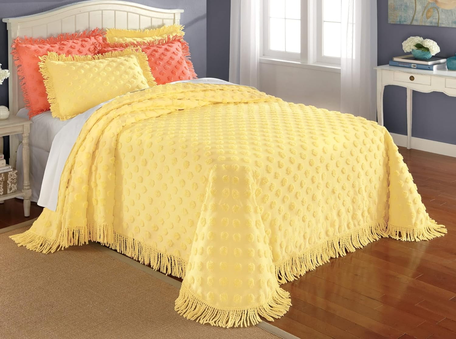 Luxurious Chenille Dot Bedspread, Queen Size, Soft Cotton Comforter In