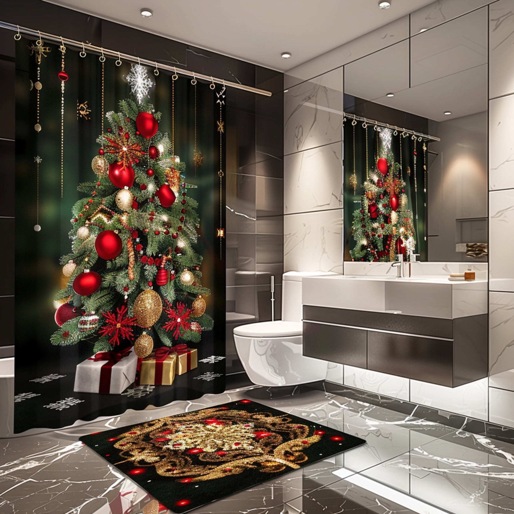 Luxurious Christmas Bathroom Set with Golden and Red Decor Modern Style ...
