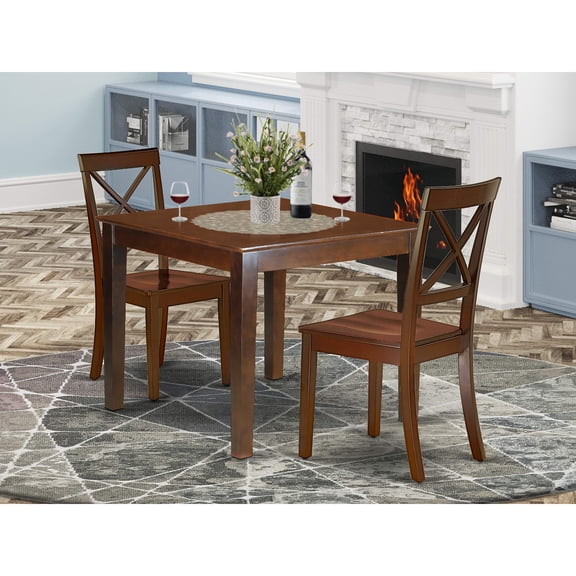 Luxurious and Classy OXBO3-MAH-W 3Pc Dining Set | Mahogany Finish | Solid Wood | Trendy X Back Chairs | Comfortable & Durable | Perfect for Family & Friends