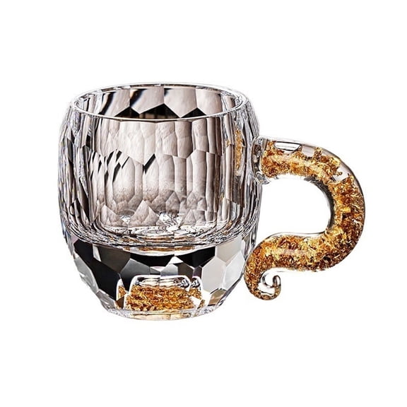 Luxurious Clear Crystal Glass Cups, Diamond Texture Small Glass Coffee Tea Cups with Exquisite Handles, 60ML