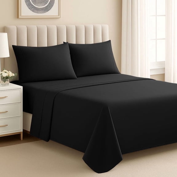 Luxurious Collection 1000 Thread Count 100% Cotton Bed Sheet Set (King, Black)