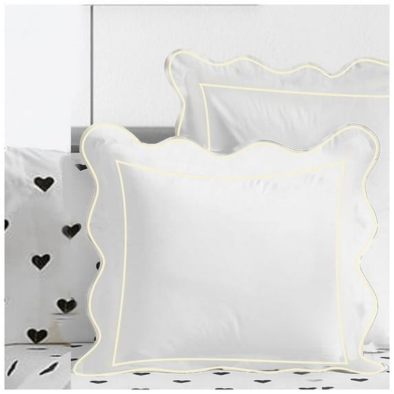 Luxurious Collections 400TC Cotton Scallop Embroidery & Border Sateen Solid Euro Sham 10" X 10" Ivory Scalloped
