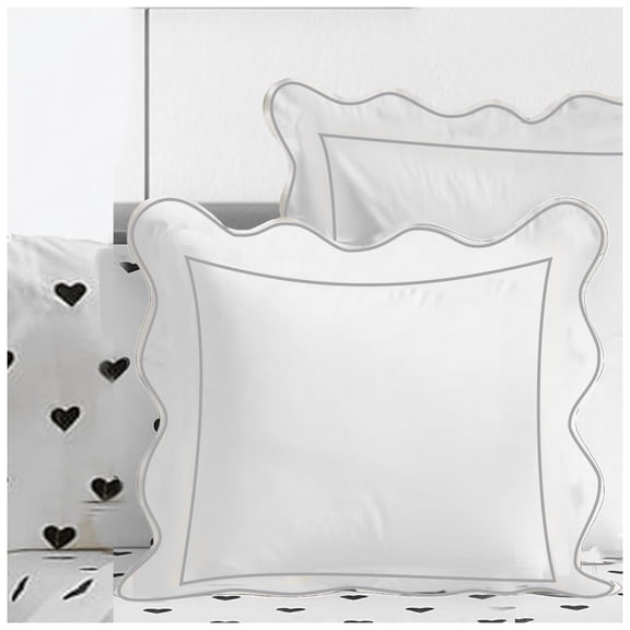 Luxurious Collections 400TC Cotton Scallop Embroidery & Border Sateen Solid Euro Sham 16" X 16" Light Grey Scalloped