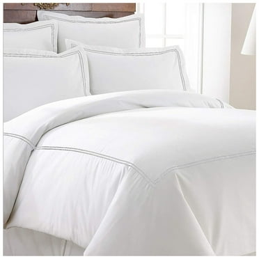 Luxurious Collections400TC Cotton Double Embroidery Sateen Solid Duvet Cover Set Twin/Twin XL 64"×88" 1 Duvet cover and 20"x26" 2 Pillow sham , White Border