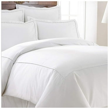 Luxurious Collections400TC Cotton Single Embroidery Sateen Solid Duvet Cover Set Twin/Twin XL 64"×88" 1 Duvet cover and 20"x26" 2 Pillow sham , White Border