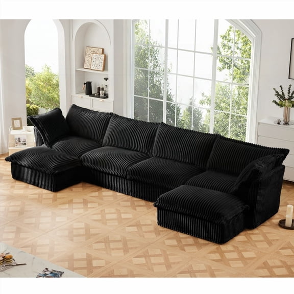 Luxurious Comfort 4-Seater Slipcovered U Shape Sectional Sofa with French Edges