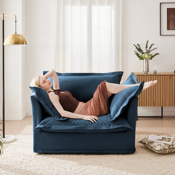Luxurious Comfort - Slip-covered Armchair with 1 Big Back Cushion, Blue