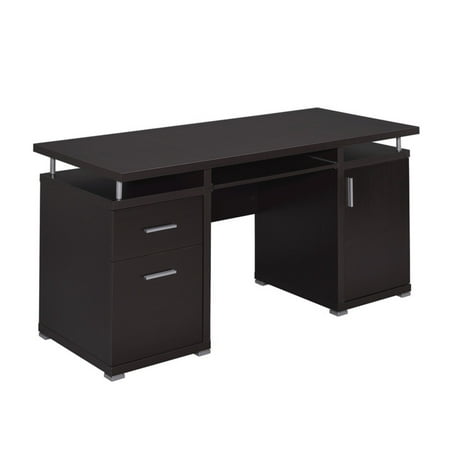 Luxurious Computer Desk with 2 Drawers and  Cabinet, Brown- Saltoro Sherpi