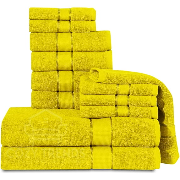 Luxurious Cotton Absorbent 600 GSM 12 Piece Bathroom Towel Set Made of Long-Staple Combed Cotton, 6 Washcloths, 4 Hand Towels, 2 Bath Towels