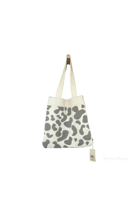 Luxurious Cow Print Knitted Microfiber Tote Bag in Gray  Cream