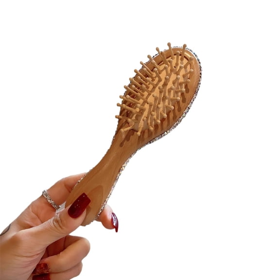 Luxurious Creative Diamond Makeup Comb Massage Comb Inlaid with Diamond Wood for Portable Use