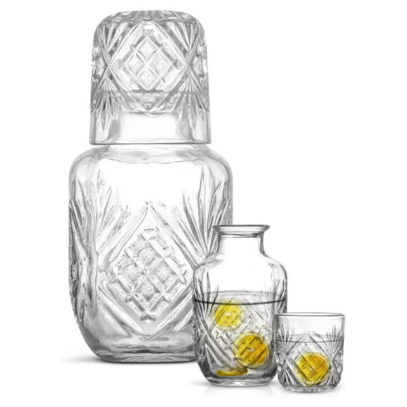Luxurious Crystal Bedside Carafe with Drinking Glass - Men and Women's Carafe Pitcher for Water, Juice, Smoothies