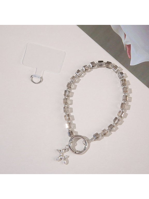 Luxurious Crystal Cube Phone Chain - Short Stylish Keychain with Colorful Air Dog Charm, Chic and Elegant Accessory