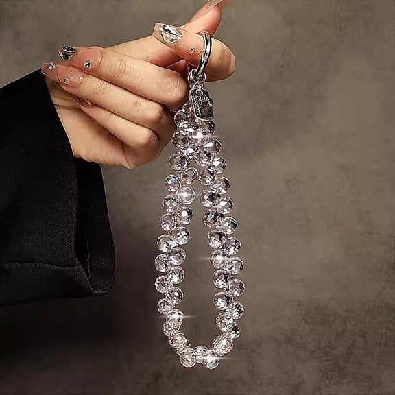 Luxurious Crystal Teardrop Phone Lanyard - Short Handmade Beaded Wrist Strap with Anti-Loss Design