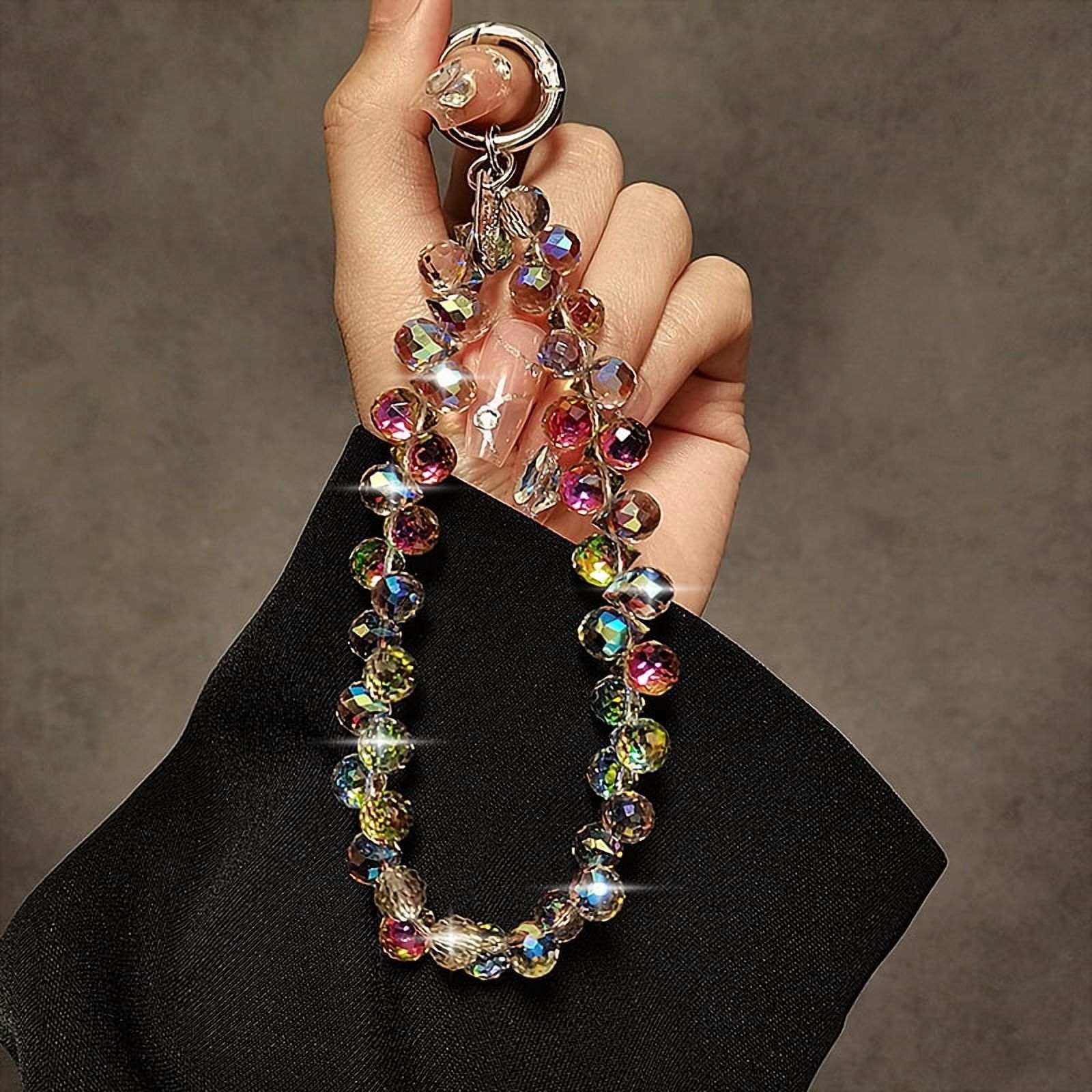 Luxurious Crystal Teardrop Phone Lanyard - Short Handmade Beaded Wrist Strap with Anti-Loss Design