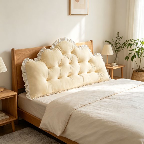 Luxurious Crystal Velvet Bed Rest Pillow Tufted Headboard Backrest Cushion With Ruffle Trim For Reading Sofa Floor 39.4 Inches