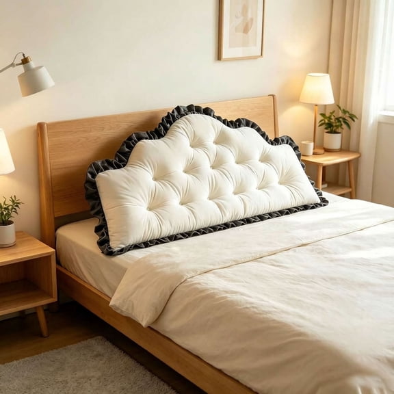 Luxurious Crystal Velvet Bed Rest Pillow Tufted Headboard Backrest Cushion With Ruffle Trim For Reading Sofa Floor 39.4 Inches