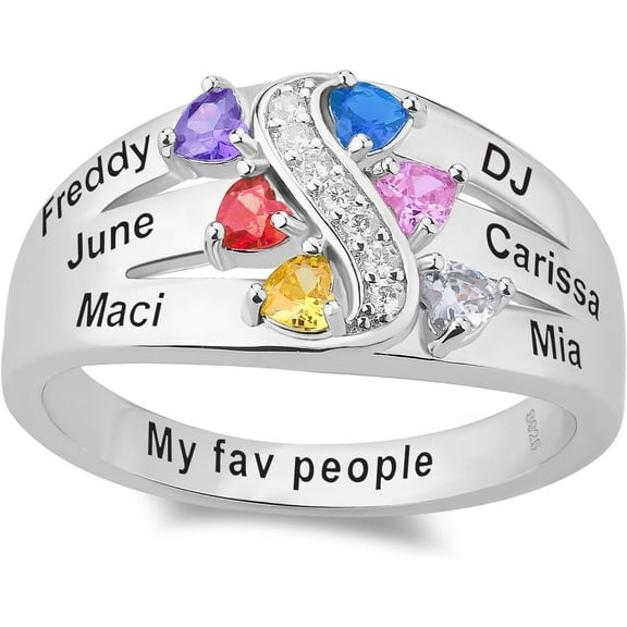 Luxurious Custom 925 Sterling Silver Birthstone Ring for Her Mom's Gift with 2-6 Gems Elegantly Crafted for Grandma Mom's Day Christmas Anniversaries Wife & Cherished Moments with Family
