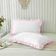thumbnail image 1 of Luxurious Decorative Dual Tone Ruffle Pillow Shams Queen Size Set of 2, 20X30 - Unique Ruffled Fringe Design Pillow Cases Soft & Breathable - Pillow Covers 20X30 - (White-Baby Pink), 1 of 7