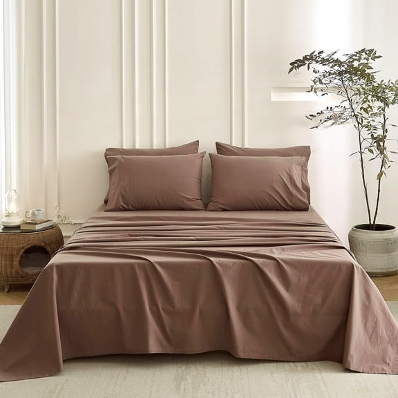 Luxurious Deep Pocket King Size Light Chocolate  Bedding Set with Pillowcases