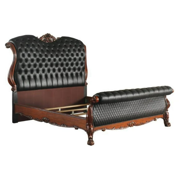 Luxurious Design Formal Queen Size Bed Pu & Cherry Oak Traditional Tufted Traditional Bedroom Furniture