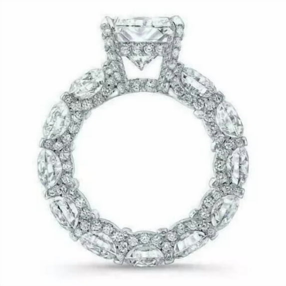 Luxurious Diamond Engagement Ring, Emerald Cut Diamond Wedding Ring, Hidden Halo Ring, Solitaire With Accents Diamond Ring, 14K White Gold Plated, 2.7 Ct Simulated Diamond